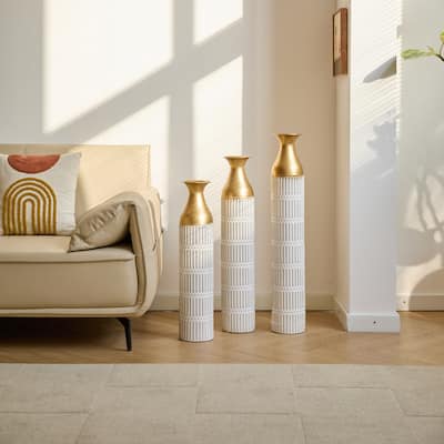 Floor Metal Vases Decorated White Metal vases Set of 3 gorgeous home decoration large glazed metal vases