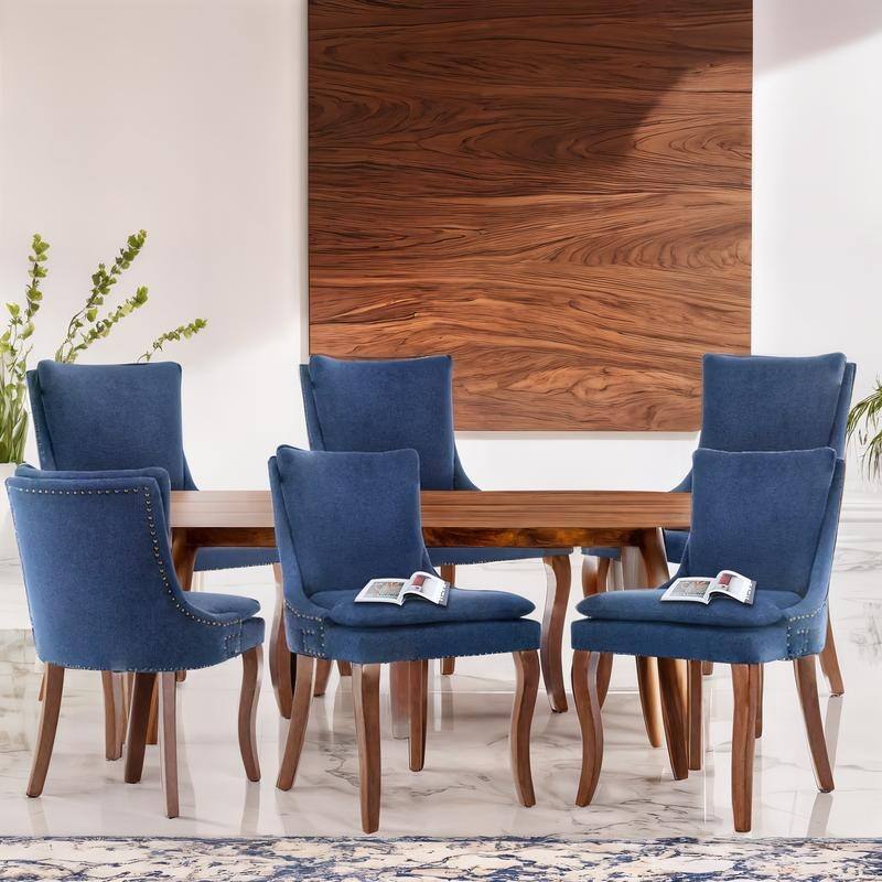 Modern Double-layer Cushioned Dining Chairs Set of 6 - Blue