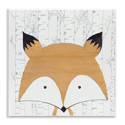 Stupell Whimsical Fox on Birch Wall Plaque Art Design By Kim Allen