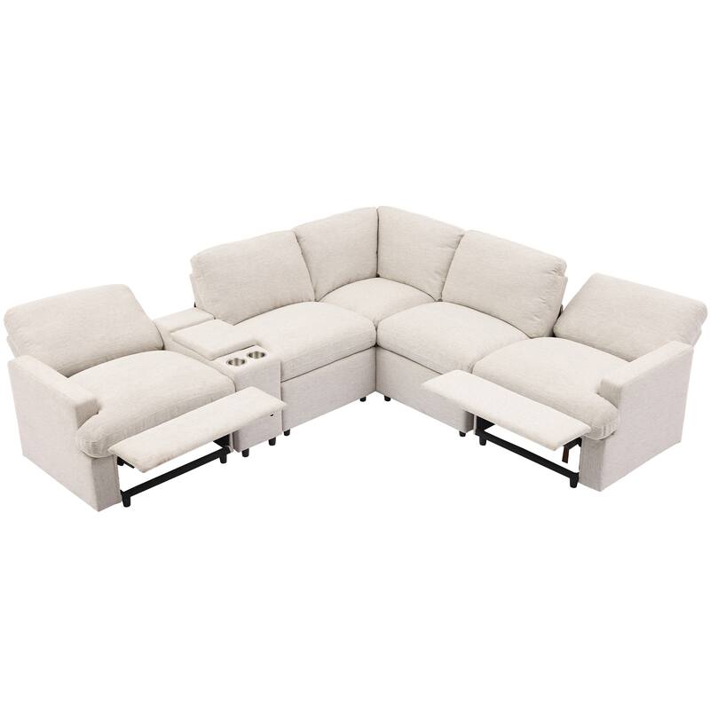 Roomfitters Power Recliner Corner Sofa with Storage Box, Cup Holders, USB Ports, and Power Socket, Perfect for Home Theater
