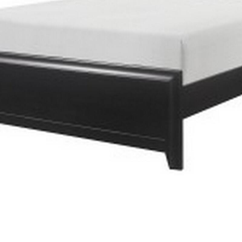 Zen Queen Size Bed, Gray Poly Upholstered Headboard, Espresso Brown Wood