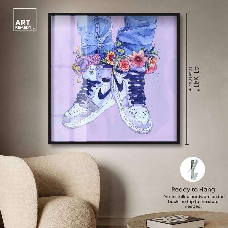 Lilac Floral Bloom Sneakers Shadowbox by Art Remedy