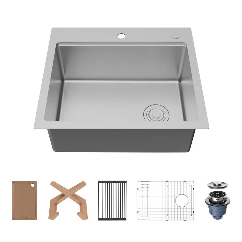 Karran USA WSTMSB2533-PK1 Fusion 25" Drop In Single Basin Stainless - Satin Brushed