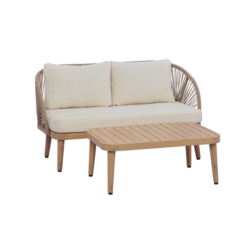 Christopher Knight Home - Marina 2-Piece Outdoor Acacia Wood Loveseat Patio Set with Slatted Coffee Table