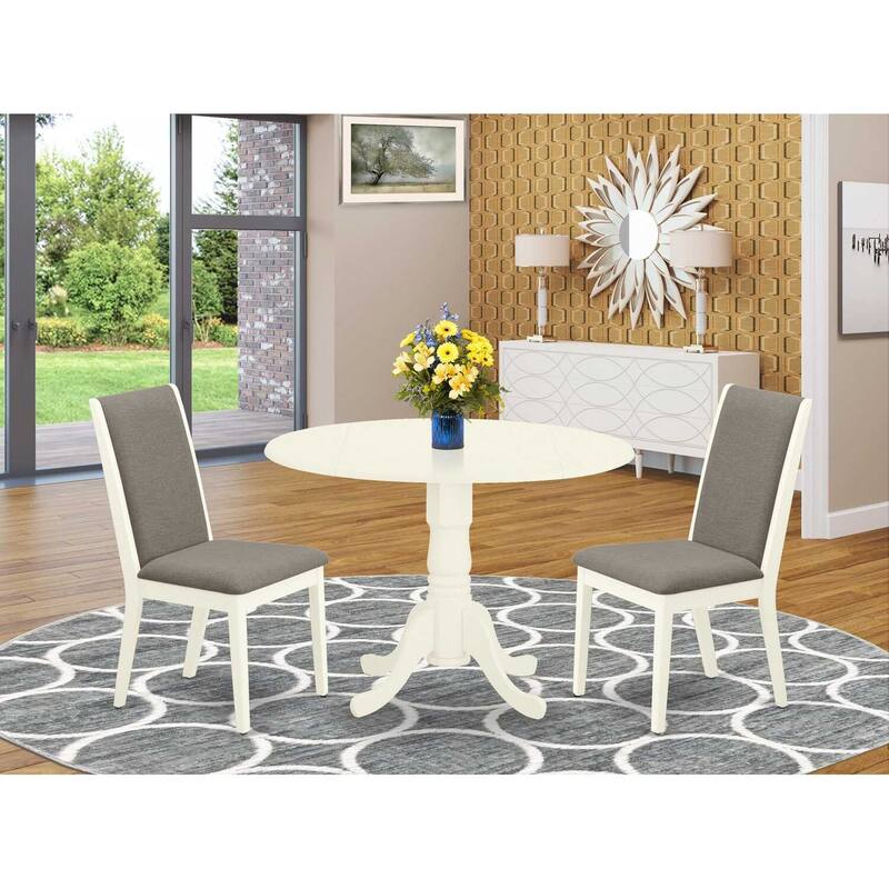 3-Piece Linen white Solid Wood Top - Round Dining Room Set - Seats 4