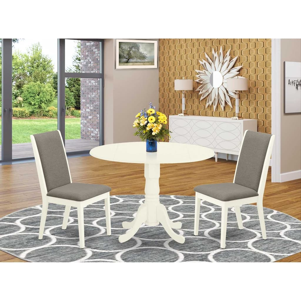 3-Piece Linen white Solid Wood Top - Round Dining Room Set - Seats 4