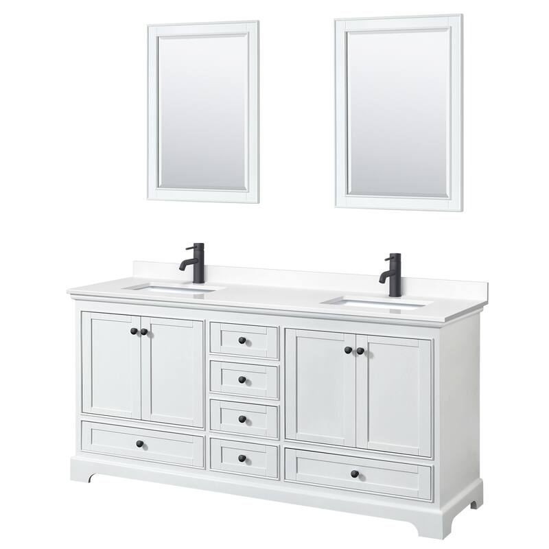Wyndham Collection Deborah 72" Free Standing Double Basin Vanity Set - White / White Cultured Marble Top / Matte Black