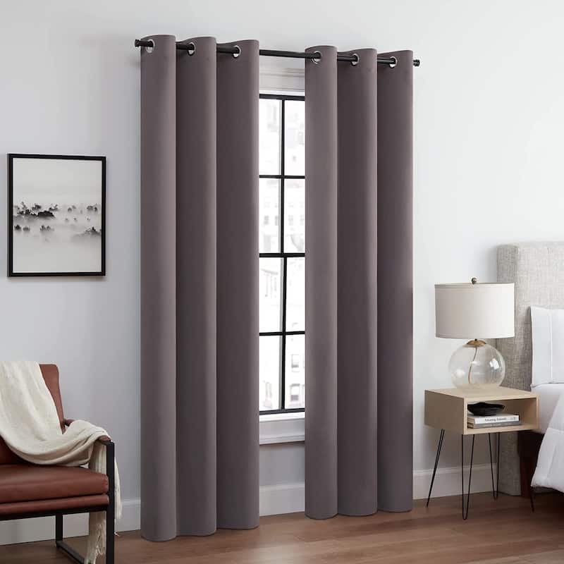 Eclipse Aldera Solid Tripleweave Thermal Blackout Grommet Curtains (2 Panels) - Grey - 43x108