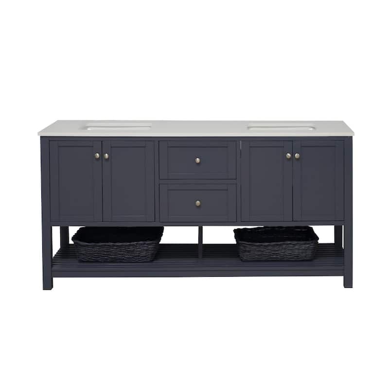 KitchenBathCollection Lakeshore 72" Double Bathroom Vanity with Engineered White Top