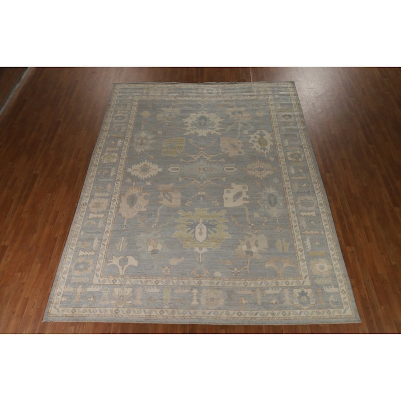 Hand Knotted Oriental 100% Wool Carpet Transitional All-Over Greys & Charcoal Oushak Area Rug - 11' 11'' X 9' 4''
