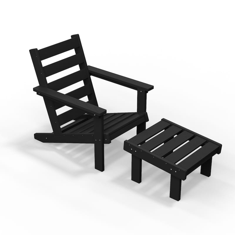 Outdoor Patio HDPE Chair Set with a Movable Ottoman & Removable Cushions