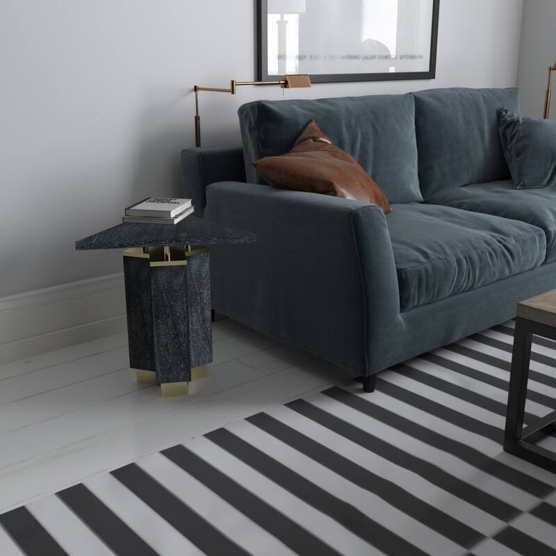 Andes Modern Triangular End Table - Handcrafted with Gold Brass Trim and Sandblasted Black Finish, 20 Inch