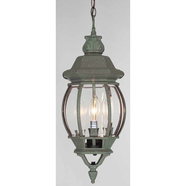 Volume Lighting V8762 3-Light Outdoor 22" Height Pendant with Clear Beveled Glass Lantern Shade - Mottled Verde Green - N/A