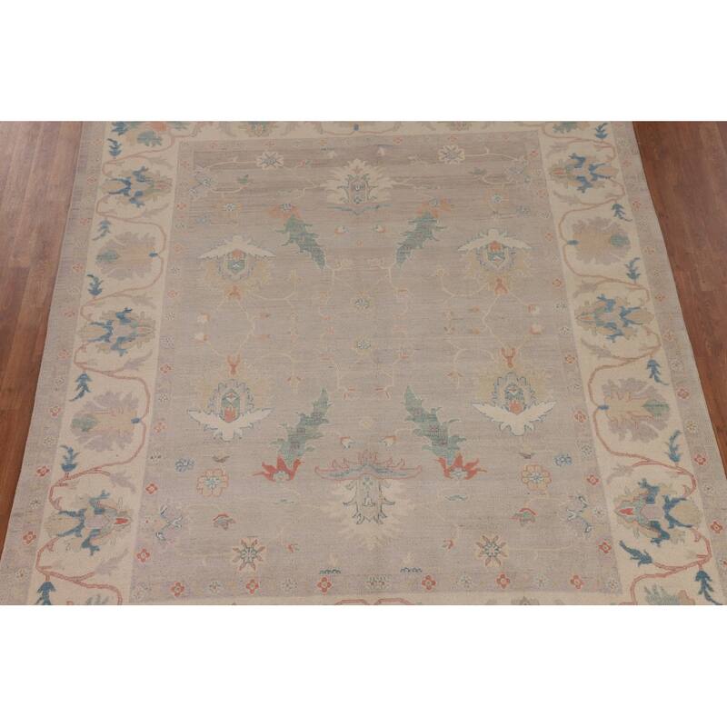 Earth Tone Transitional Oushak Area Rug Hand-Knotted Wool Carpet - 7'9" x 9'8"