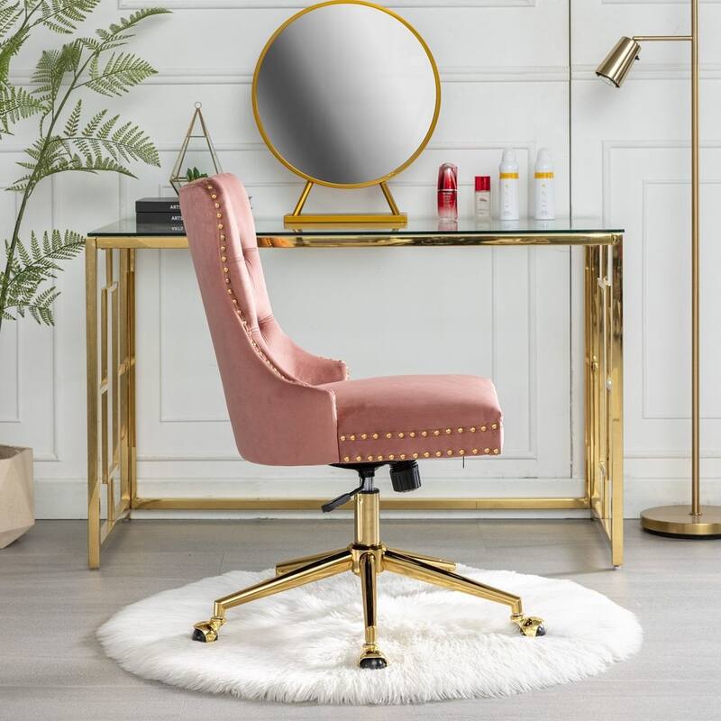 Office Chair with Wheels, Adjustable Height, Velvet Upholstered Tufted Button Computer Desk Chair Swivel