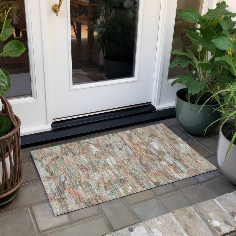 Machine Washable Indoor/ Outdoor Abstract Rock Chantille Rug - Copper - 1'8" x 2'6"