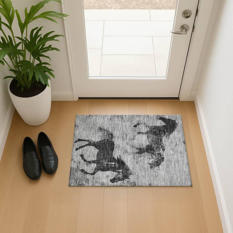 Premium Washable Super Two Horses Mayfield Rug - Gray - 1'8" x 2'6"