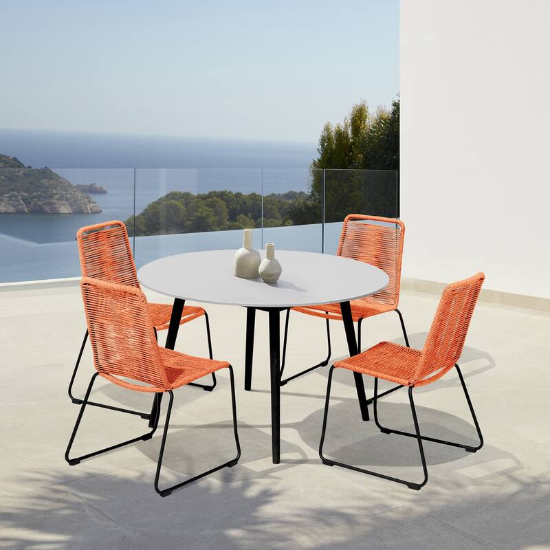 Shasta Metal and Rope Outdoor Patio Stackable Dining Chairs - Set of 2