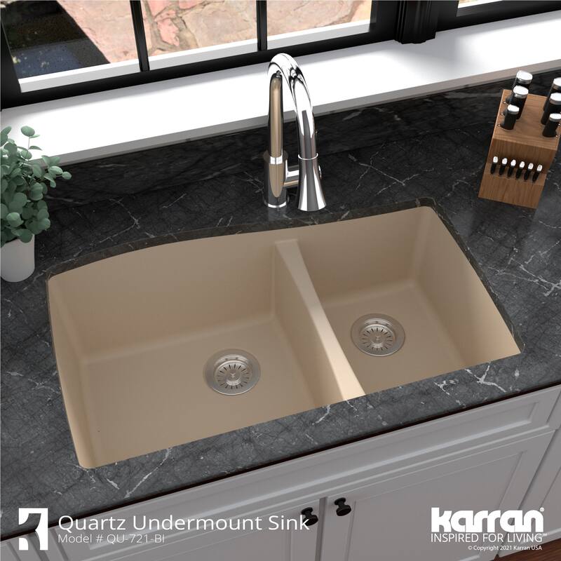 Karran Undermount Quartz 60/40 Double Bowl Kitchen Sink