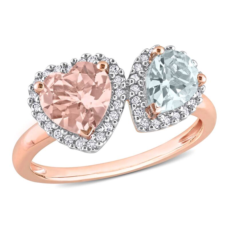 Miadora Morganite Aquamarine and 1/5ct TDW Diamond Heart and Teardrop Ring in 10k Rose Gold