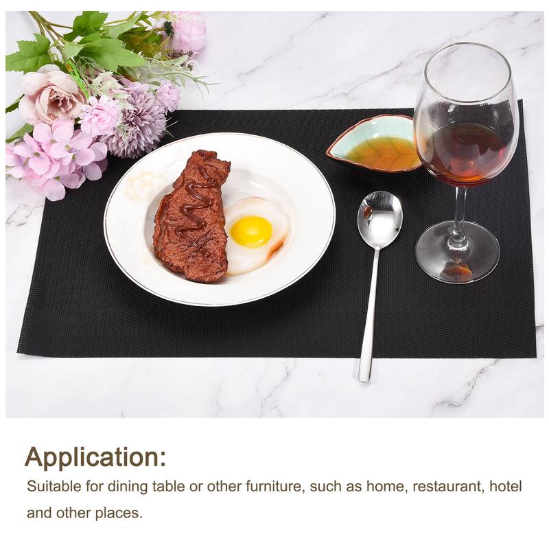 Place Mats 450x300mm 2pcs PVC Table Washable Woven Placemat Black Gray - Black Gray