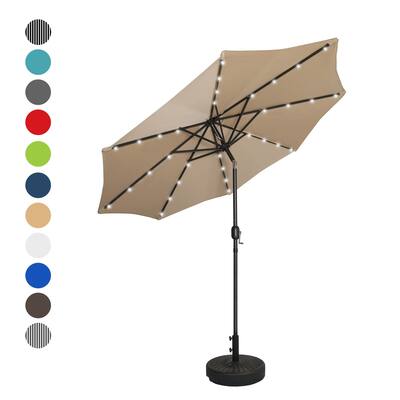 9' Solar Lighted Patio Umbrella with Bronze Base