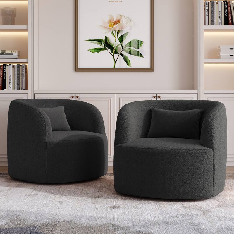 Modern Accent Chair Boucle Swivel Barrel Chair Set of 2