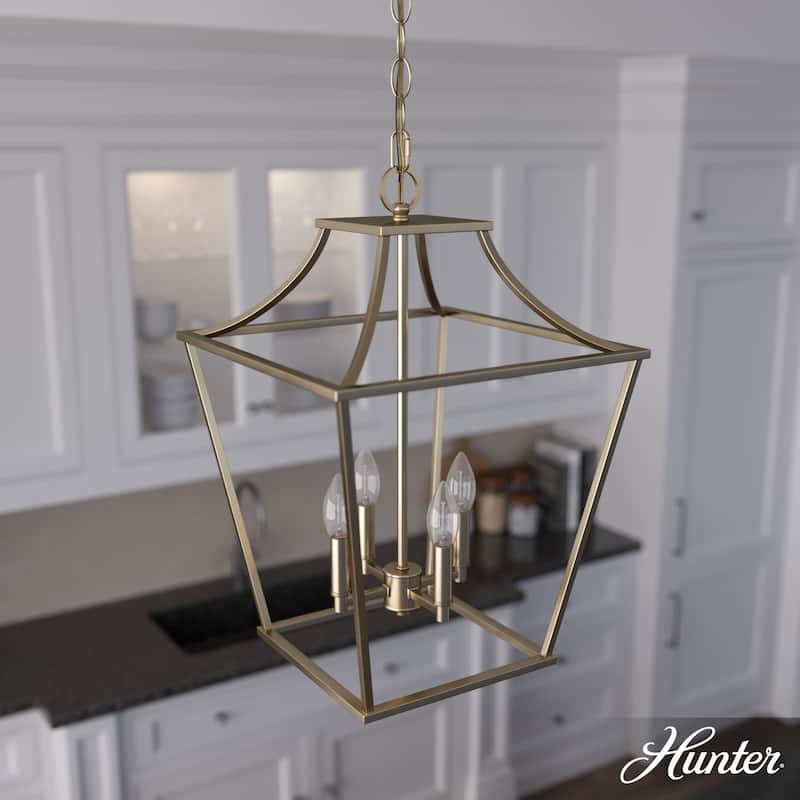Hunter 15" Laurel Ridge 4-Light Lantern Pendant - Kitchen Island, Dining Room, Entry - Candle, Modern Farmhouse, Industrial - Alturas Gold