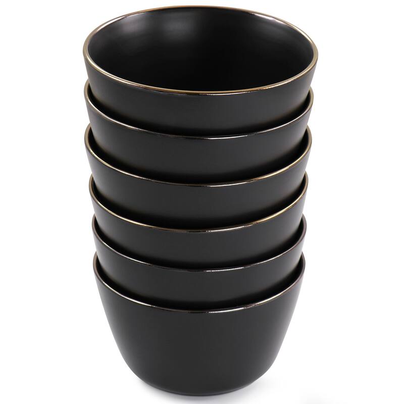 Ebony with Gold Stoneware Dinner Bowl 6 Piece Set