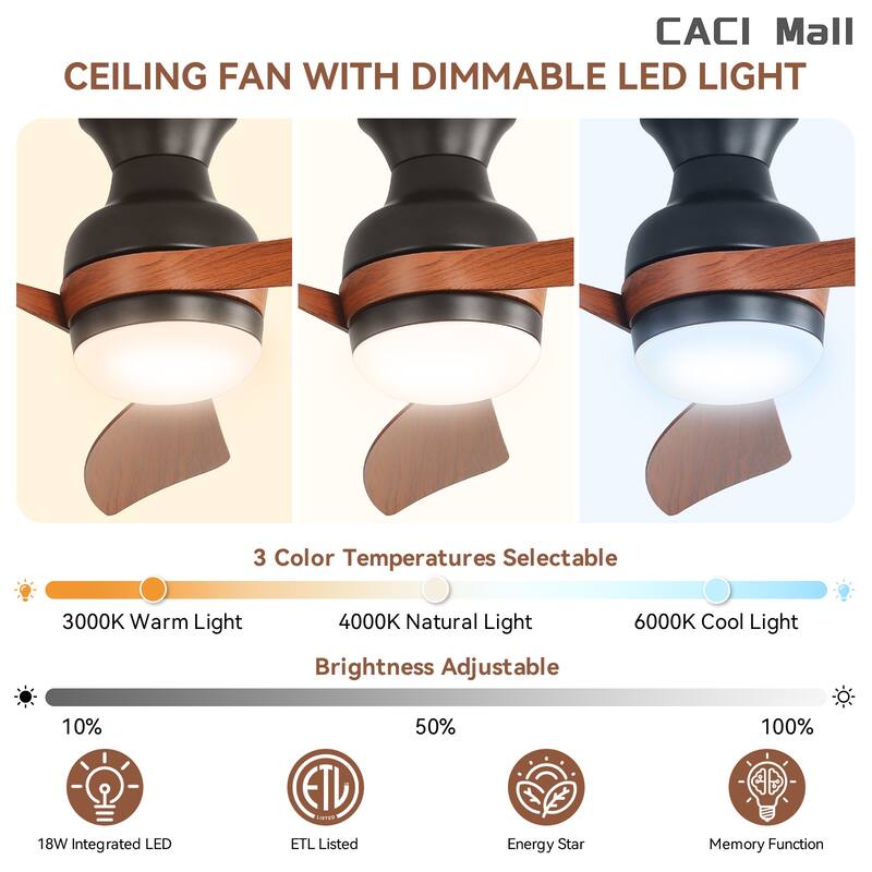52/60 Inch Ceiling Fan with Integrated LED Light and Remote Control Quiet DC Motor