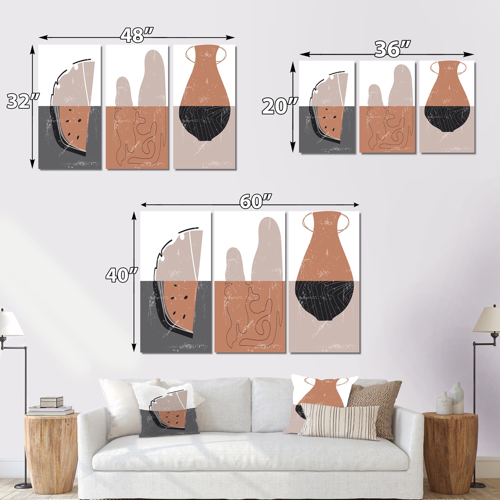 Designart Grey Brown Minimalist Vintage Doodles Modern Contemporary Wall Art-image