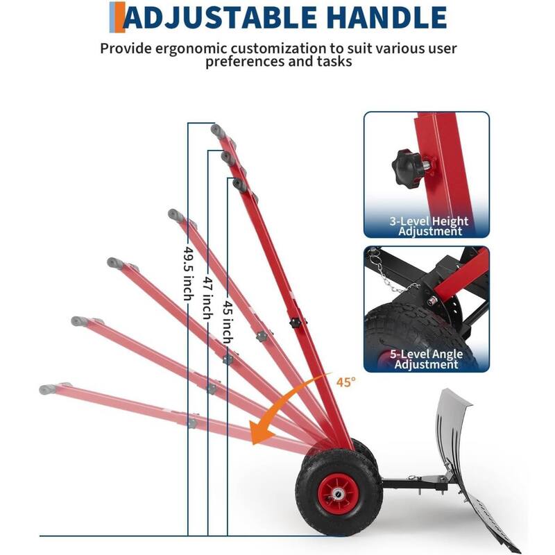 29.13x14 in Heavy Duty Rolling Snow Pusher Shovel for Driveway, Doorway, Sidewalk