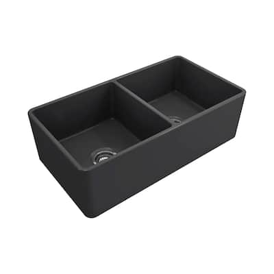 Crestwood 33" Classic Double Bowl Apron Fireclay Sink - Charcoal
