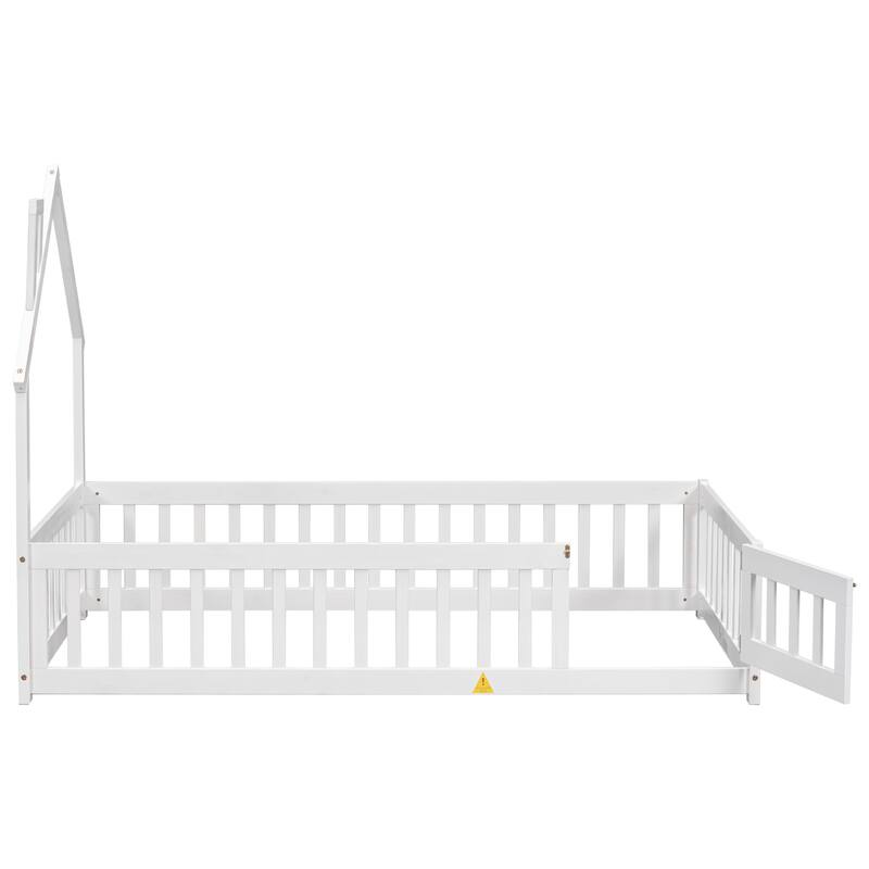 Twin House-Shaped Headboard Floor Bed with Fence