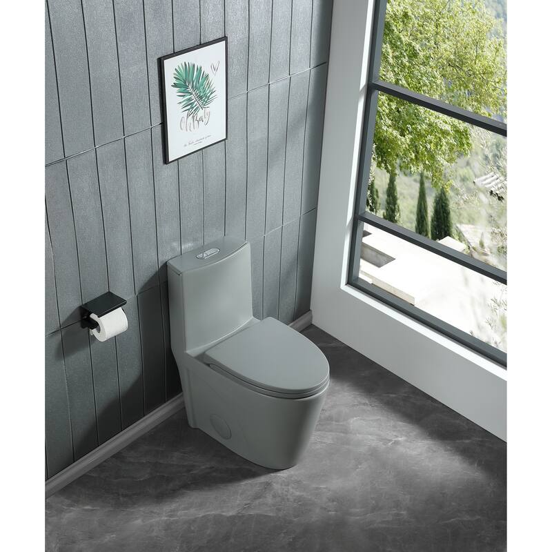 1.1/1.60 GPF Dual-Flush One Piece Toilet, Water-Saving Elongated Comfort Height Floor Mounted - LIGHT GREY