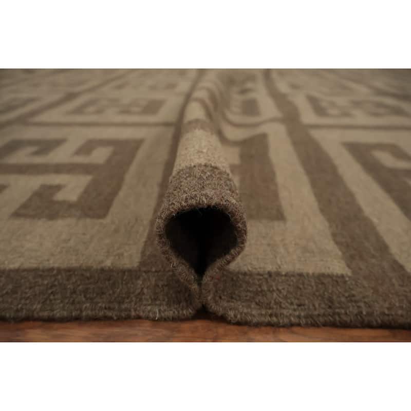 Hand Woven Oriental 100% Wool Carpet Southwestern All-Over Brown Kilim Area Rug - 12' 9'' X 9' 11''