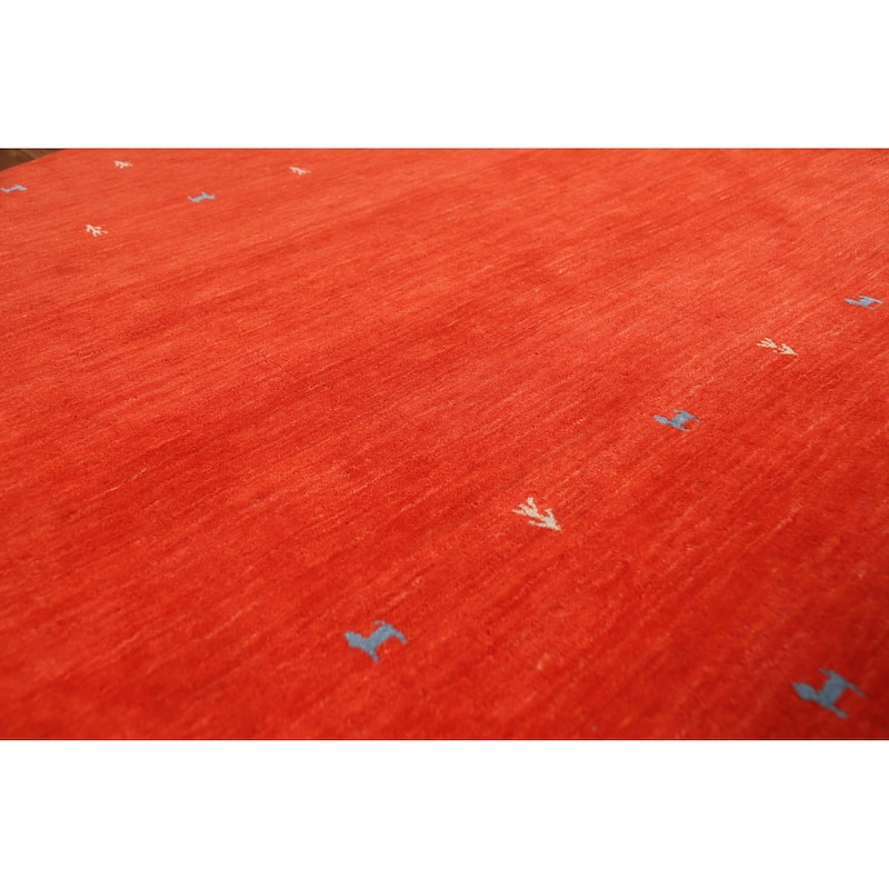 Hand Knotted Oriental 100% Wool Carpet Tribal Animal Pictorial Oranges & Rust Gabbeh Area Rug - 6' 6'' X 6' 6''