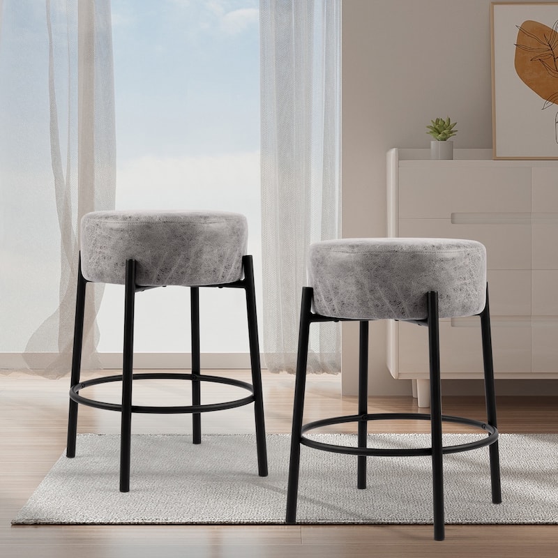 Comfortable Elegant and Modern PU Leather Counter Stools - N/A - Grey-2-PIeces