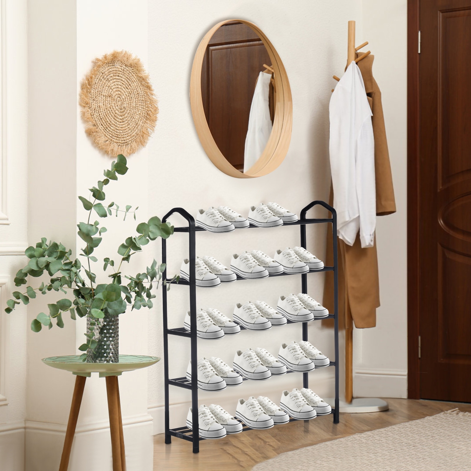 5-Tier Stackable Shoe Rack, Sturdy Shelf Storage for Bedroom, Entryway, Hallway, and Closet - Black