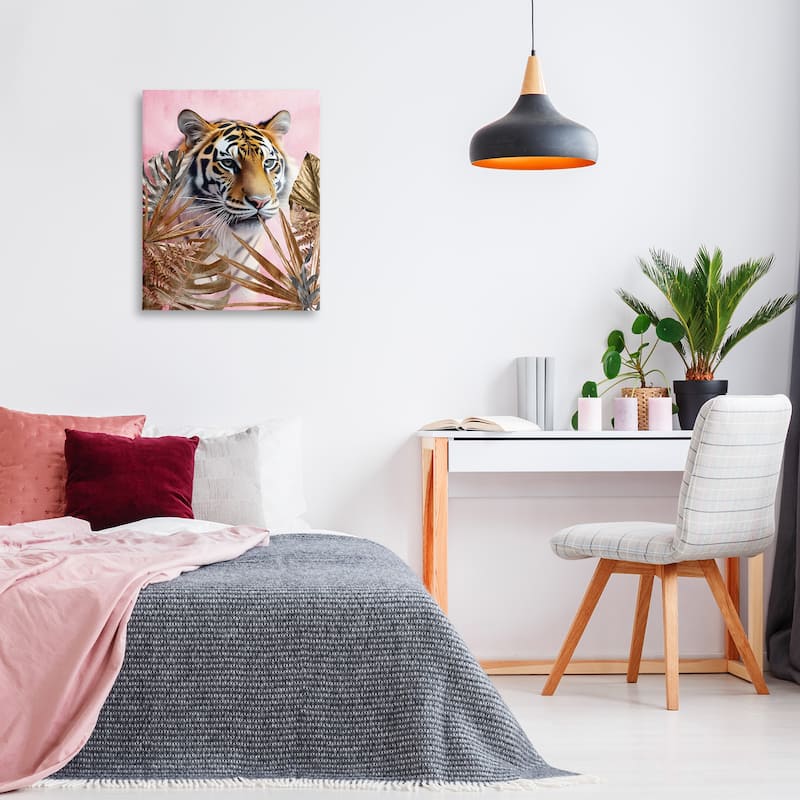Stupell Exotic Tiger with Gold Leaves Canvas Wall Art Design By Kim Allen