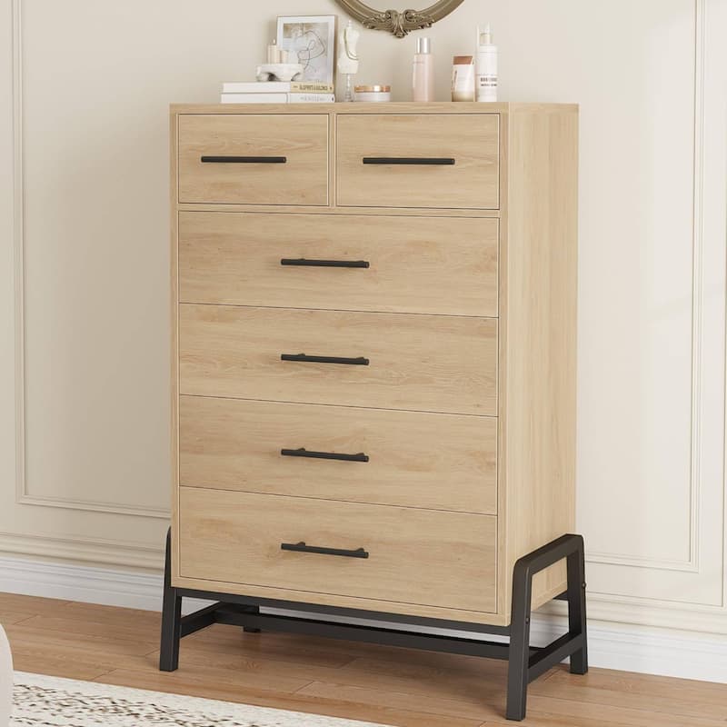 4+2 Drawer Tall Freestanding Dresser for Bedroom - Natural