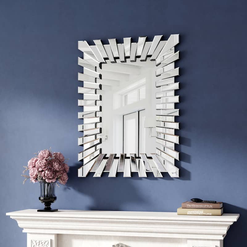 Rectangle Accent Wall Mirror Sunburst Silver Decor - 32"×24"