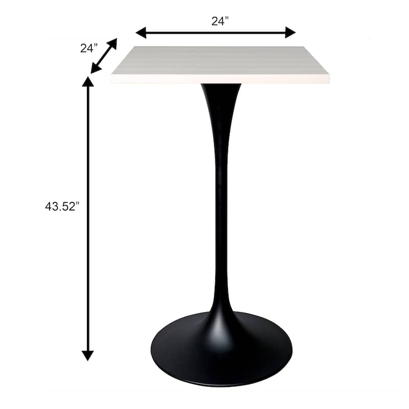 Verve 43 in. Tall Bar Height Dining Table Square MDF Wood Tabletop in White Stainless Steel Pedestal Base Accent Bar Table