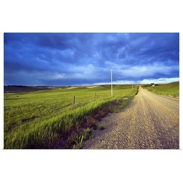 "Dirt road through farmland, distant storm clouds, Missouri Breaks, Montana" Poster Print