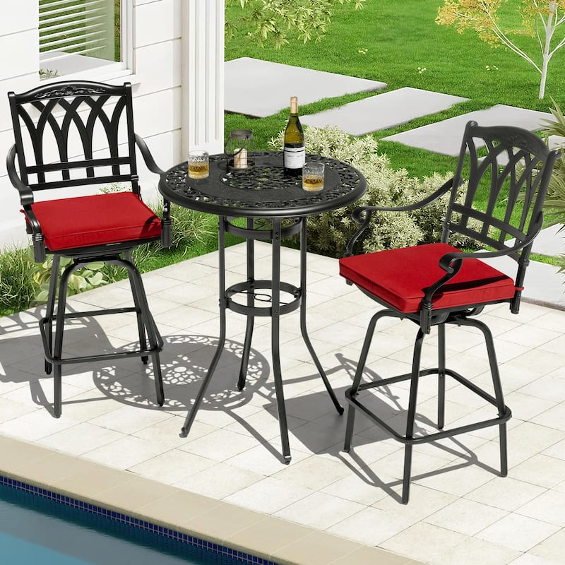 Outdoor 31'' Round Cast Aluminum Patio Bistro Table with Hollow Tabletop and Umbrella Hole, Black - 31'' Round