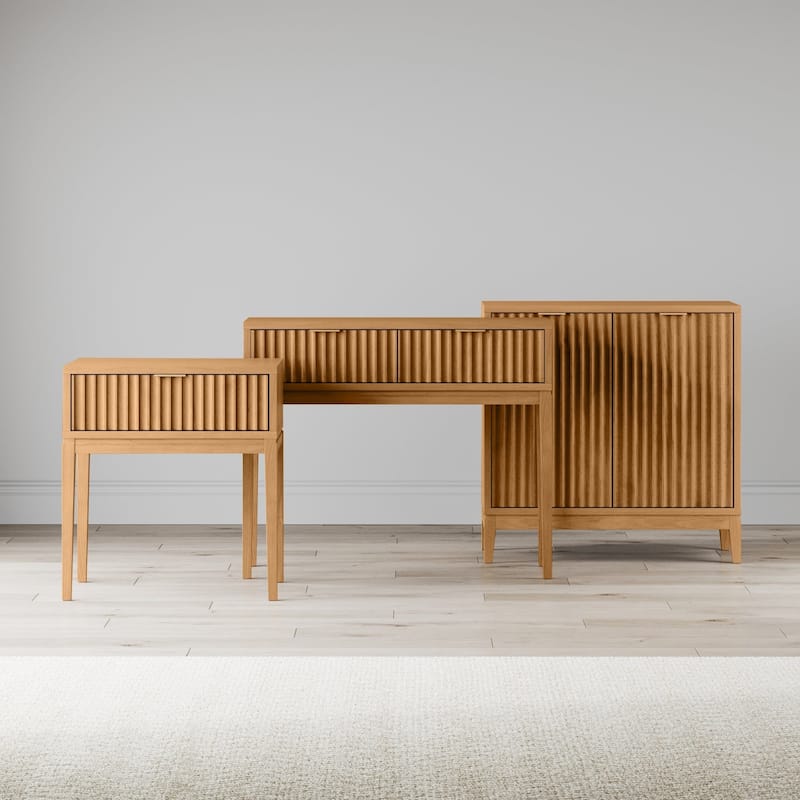 Jasper Mid-Century Modern Nighstand, Side Table with Storage and Fluted Drawer Doors with Brass Handles