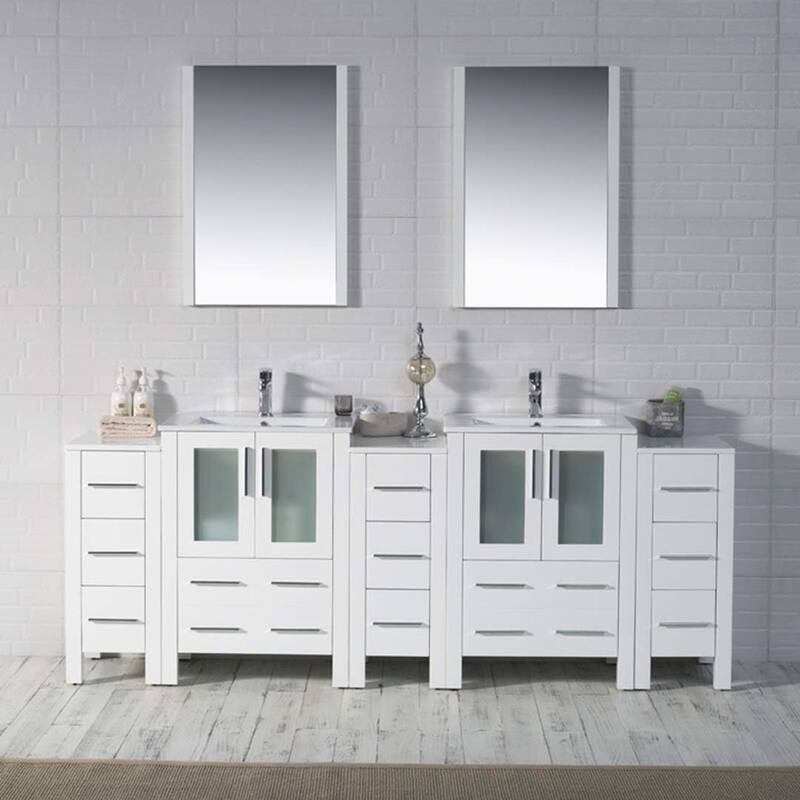Blossom Sydney 84" Double Sink Vanity w/ 3 side Cabinet & side Mirror