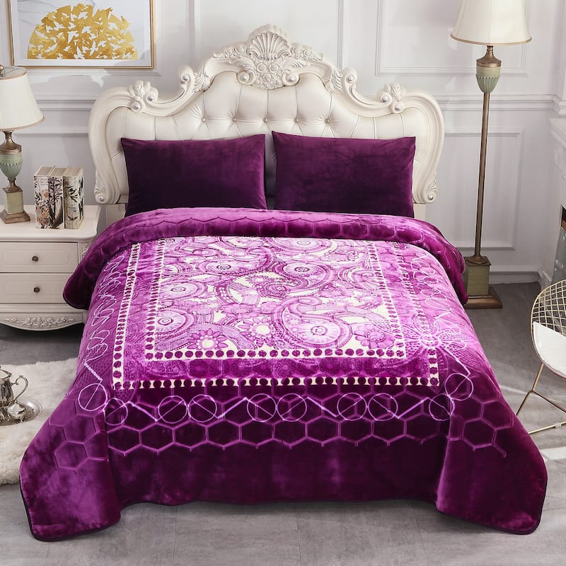 Heavy Crafted Thick Floral 9-pound Winter Fleece Blanket 85"x95"