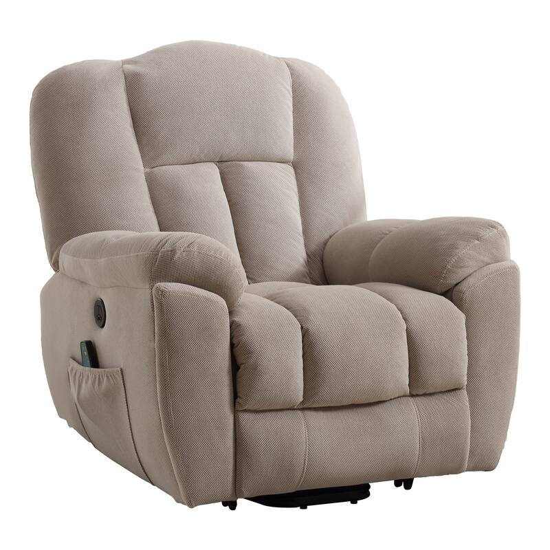 Grey Electric Lift Recliner Chair for Seniors with Heat, Massage, USB Port, Side Pockets, and Durable Fabric