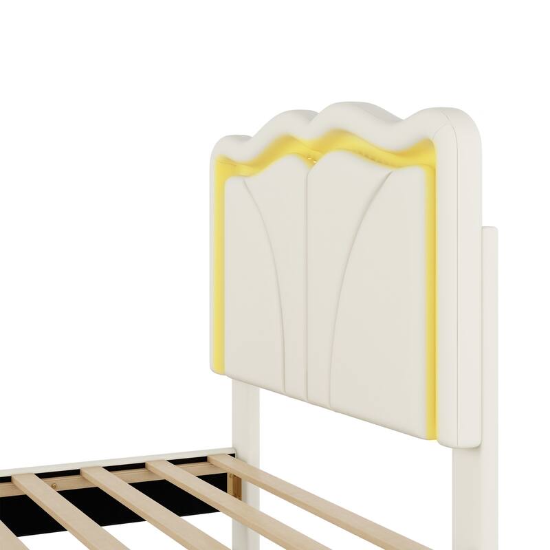 Twin Size Upholstered Platform Bed with LED Light Strips